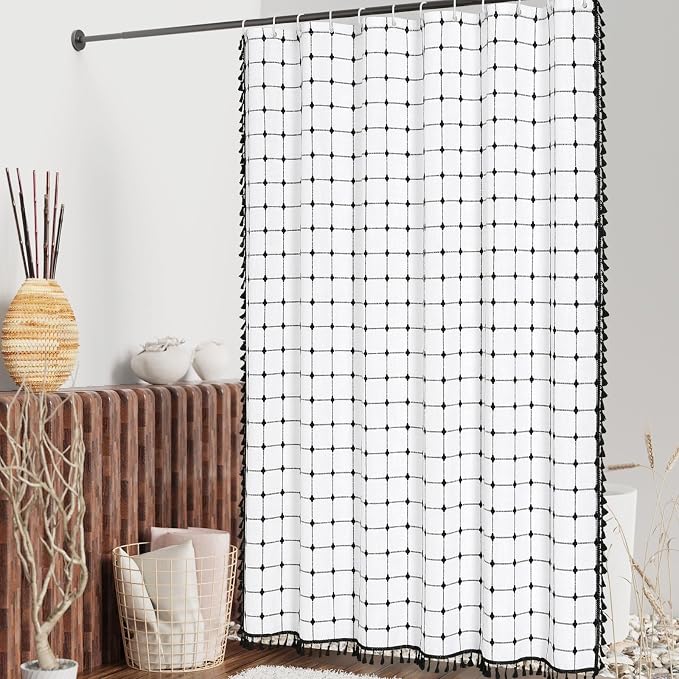 MitoVilla 36 x 72 Small Stall Boho Shower Curtain Set, Half Size Cloth Shower - Image 2