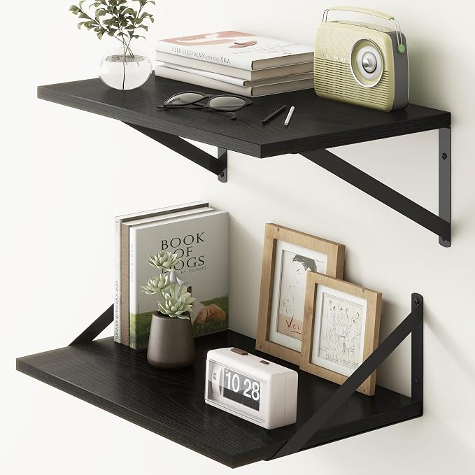 Fun Memories Black Floating Shelves 18 Inch Long, Rustic Floating Shelf by FunMemories