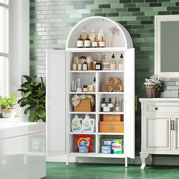 GangMeri Farmhouse Kitchen Pantry Cabinet, Arched Storage Cabinet - Image 9