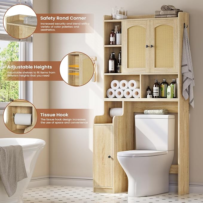 Itaar Over The Toilet Storage Cabinet, Farmhouse Rattan Bathroom Cabinet - Image 9