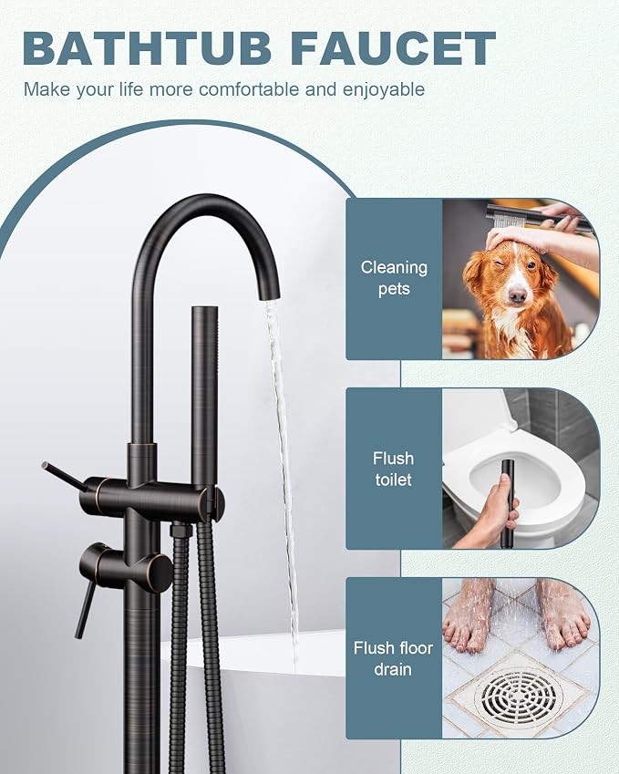 Freestanding Tub Filler Faucet Bronze: High Flow Brass Floor Mount Bathtub - Image 6