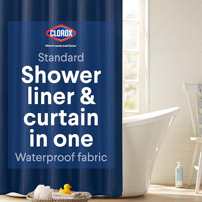 Clorox 2-in-1 Bathroom Shower Curtain Liner, Durable Fabric, Weighted Magnets by Clorox