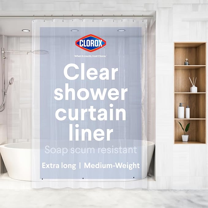 CLOROX Shower Curtain Liner, Premium Medium-Weight Durable Waterproof 6g PEVA by MainstreamInternational
