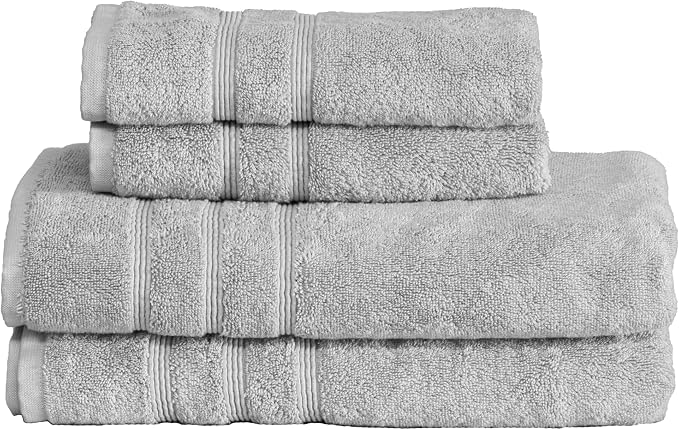 Mosobam Luxury Turkish 4pc Towel Set 30X58 16X30 Light Grey 700 GSM Bamboo by Mosobam