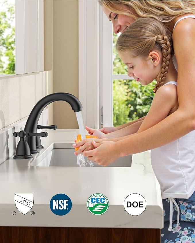 FORIOUS Black Bathroom Sink Faucet 8 Inch, Widespread Bathroom Faucet 3 Hole - Image 6