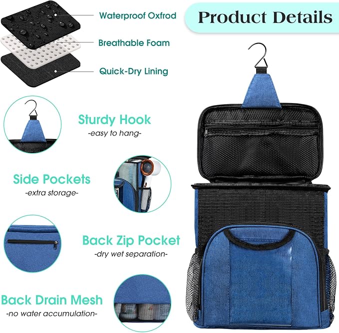 Attmu Mesh Shower Caddy Portable Dorm Tote Bag, Quick Dry Hanging Toiletry Bag - Image 4
