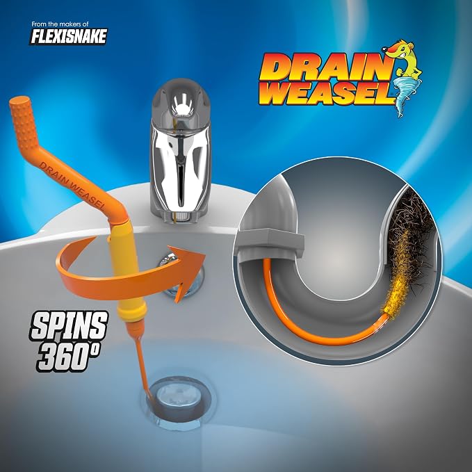 FlexiSnake Drain Weasel Sink Snake Hair Clog Remover Tool, Bathtub Drain Cleaner - Image 2