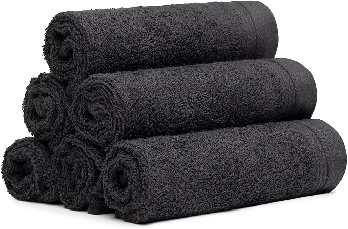 100% Cotton Washcloths Set 13” x 13” | Black Towels | Set of 6 Ultra Soft and - Image 2