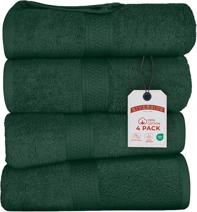 RIVERSIDE 100% Ring Spun Cotton Large Bath Towels Set of 4, 27 x 54 – Quick Dry by RIVERSIDE