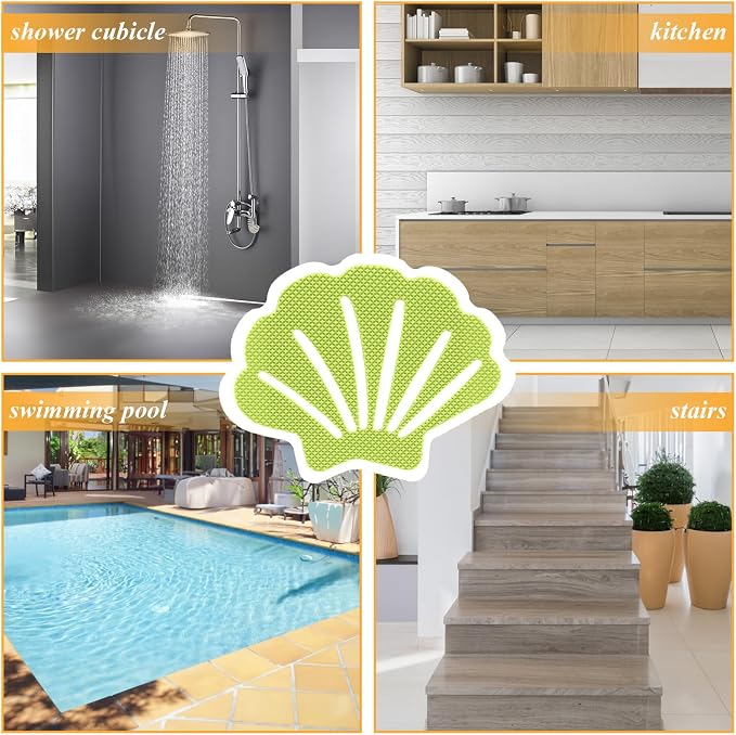 12 Pcs Non Slip Bathtub Stickers Green Adhesive Decals Sea Shell Shape Shower - Image 5