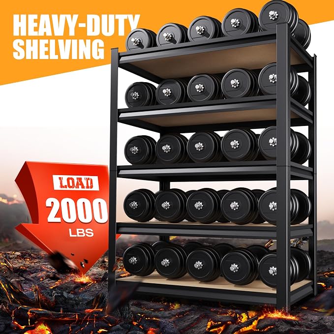 AOARGG 78" H Garage Shelving, 5-Tier Heavy Duty Storage Shelves, Adjustable - Image 4