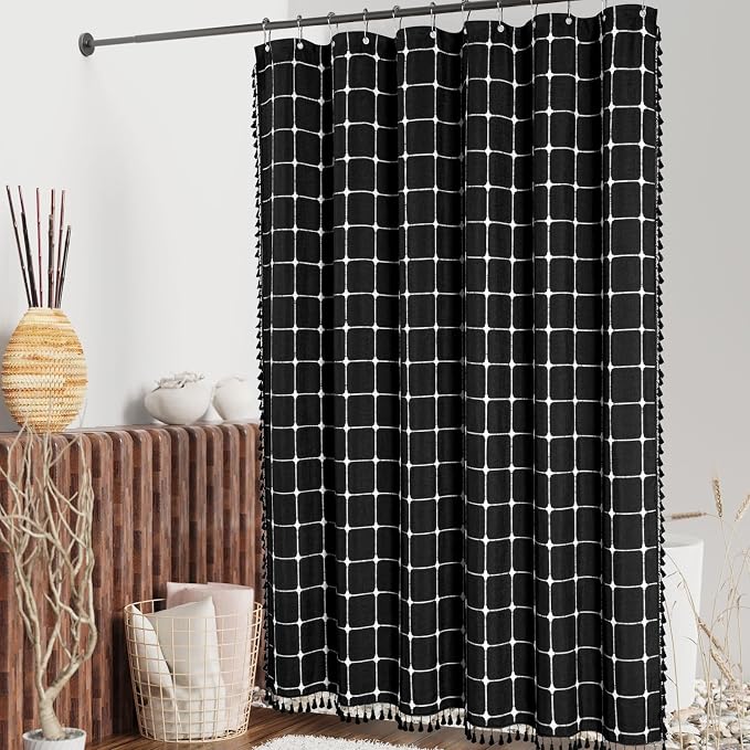 MitoVilla Black Boho Extra Long Shower Curtain 72 x 84, Modern Farmhouse 84 - Image 2