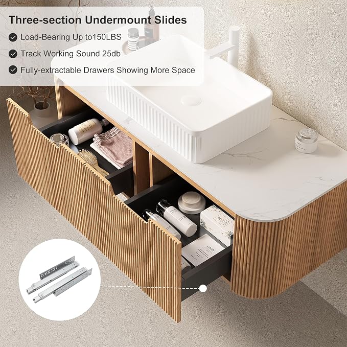 48" Bathroom Vanity with Sink, Floating Plywood Bathroom Vanities with - Image 5