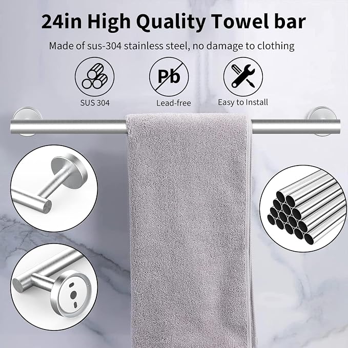 Newfun 10-Pieces Bathroom Hardware Set, Includes 24 Inch Towel Racks - Image 3