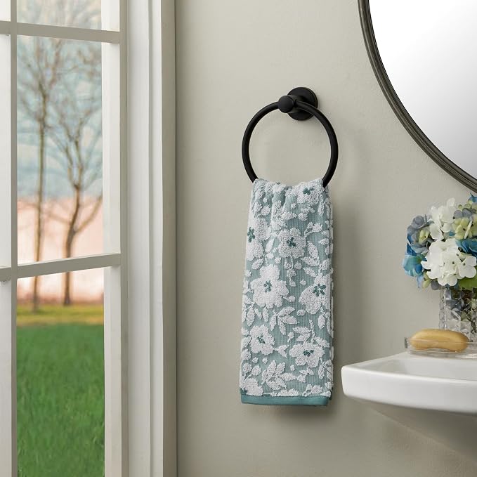 SKL Home Floral Jacquard Hand Towel Set, Moss Green - Image 4