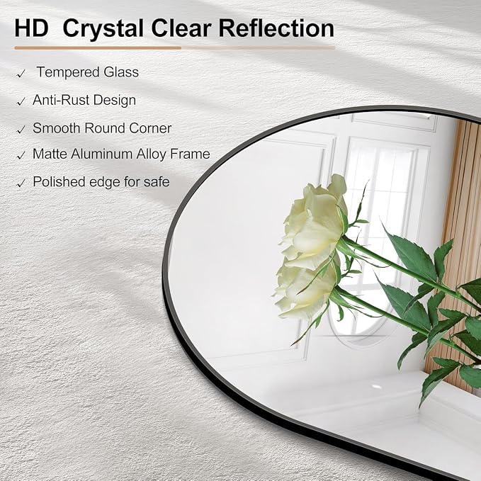 GLASHOM Arched Bathroom Mirror, Wall Mounted Mirror, Living Room, Vertically - Image 3