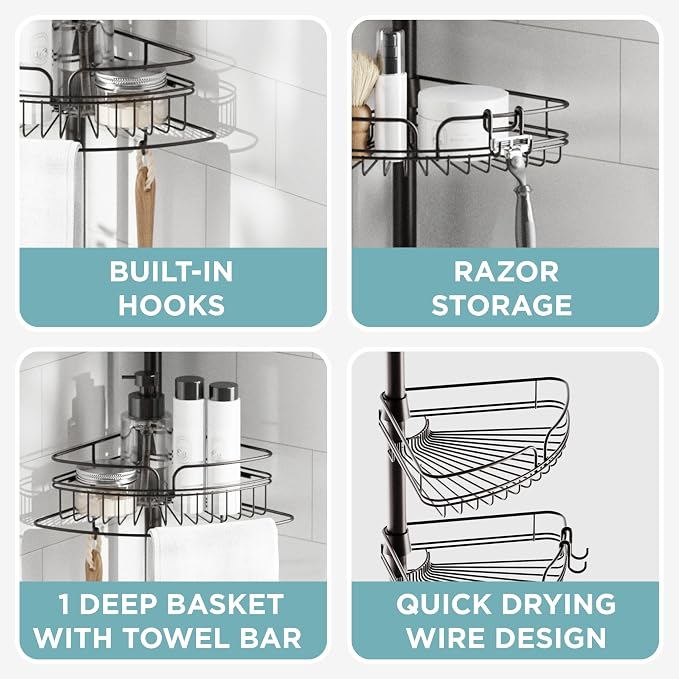 Zenna Home Tension Pole Shower Caddy Corner Organizer, Adjustable Standing - Image 6