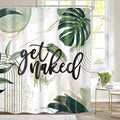 Green Boho Shower Curtain 60Wx72H Bohemian Sage Green Golden Leaves Get Naked by MitpokBrand