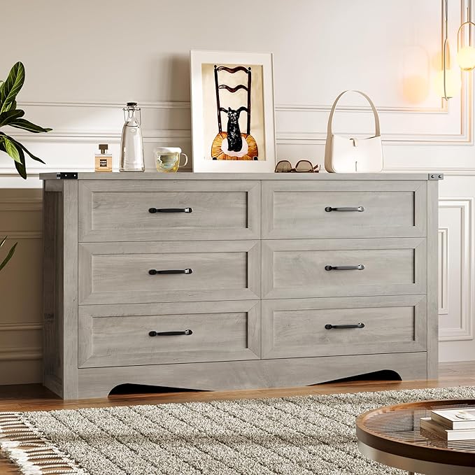 6-Drawer Dresser for Bedroom, Modern Wooden Chest of Drawers by BORNOON