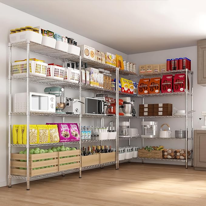 5 Tier Storage Racks Shelving, Heavy Steel Pantry Shelves, Adjustable Wire - Image 3