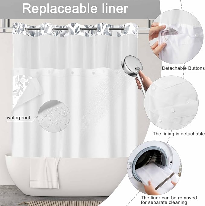 No Hook Shower Curtain and Liner Set, Bath Curtain Sets - Image 4