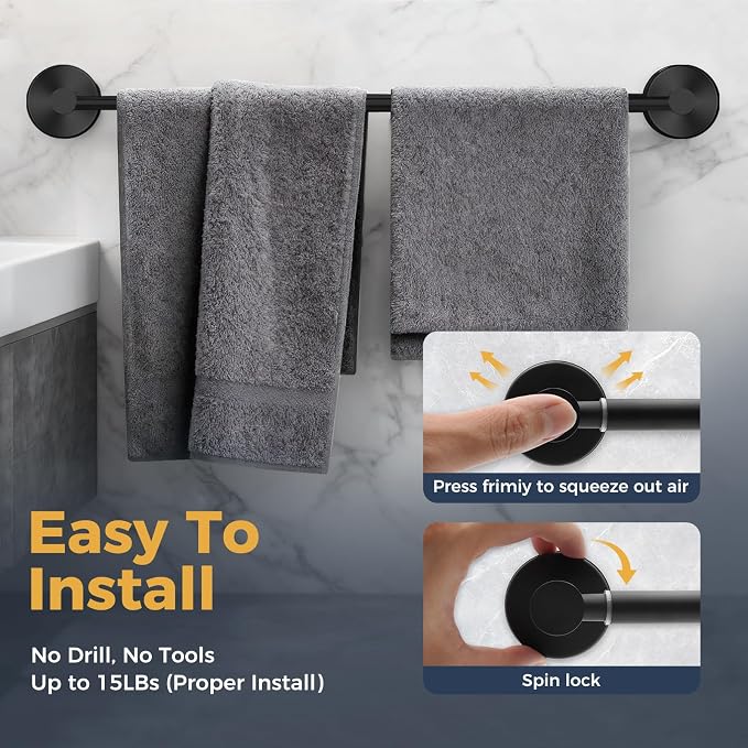 14.6inch~24inch Towel Racks for Bathroom, Adjustable Suction Cup Towel Bar for - Image 3