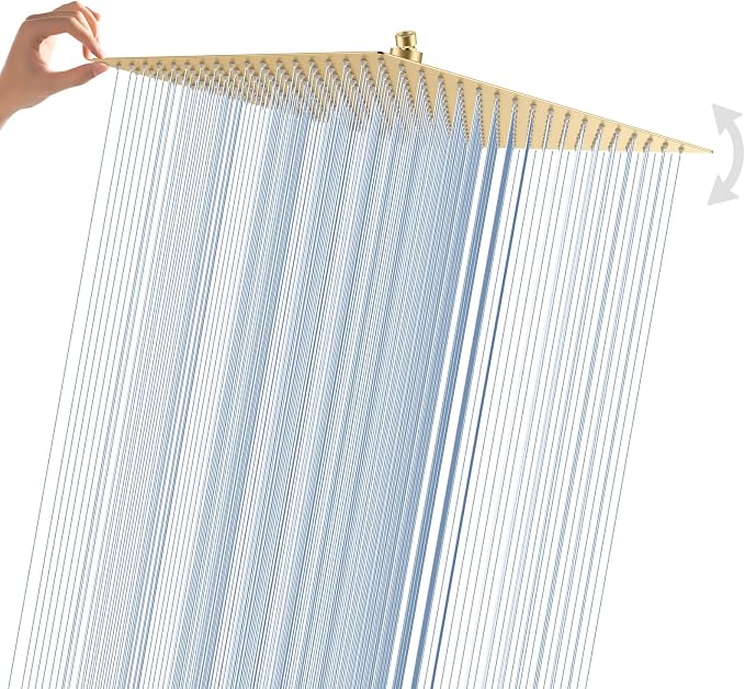 Gold Rain Shower Head, 16 Inch Ultra Thin 304 Stainless Steel Square Rainfall by Borlon