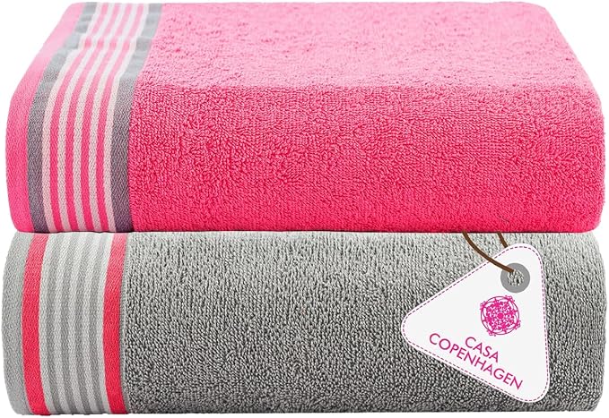 CASA COPENHAGEN He & She 2 Pieces Large Bath Sheet Set- Grey Violet + Dusty Pink by CASACOPENHAGEN
