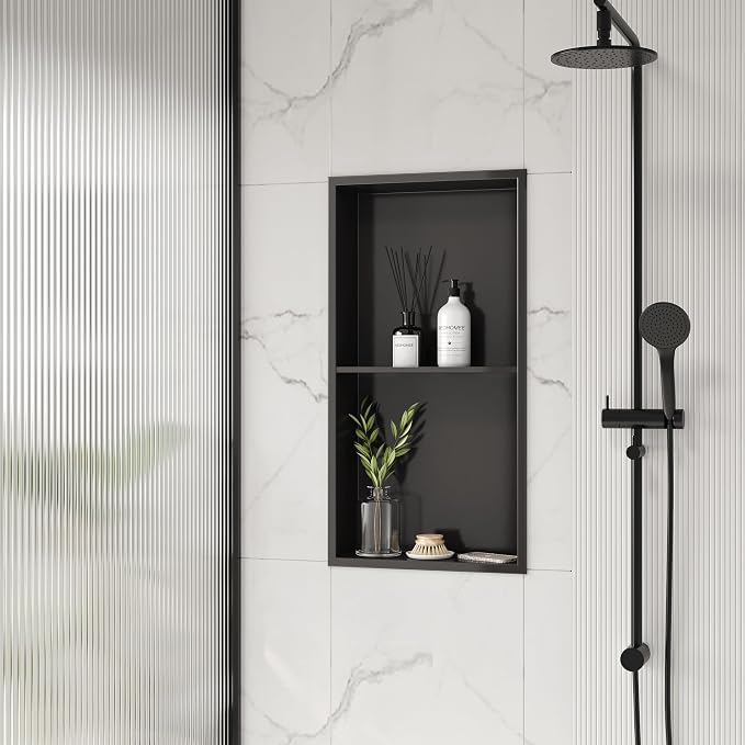Neodrain 12X24 Inch Shower Niche, Gun Metal 2-Tier Stainless Wall Niche NO Tile - Image 2