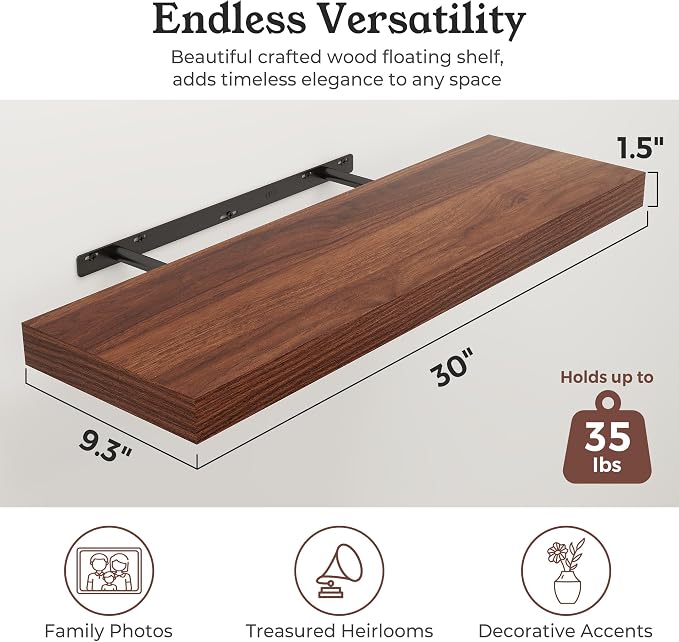 Floating Shelves for Wall, 9.3" Deep Wall Mounted Wood Shelves for Bathroom - Image 2