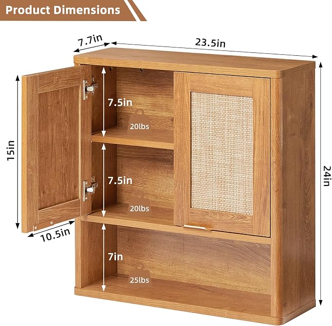 LEYAOYAO Rattan Bathroom Wall Cabinet, Boho Medicine Cabinet - Image 2