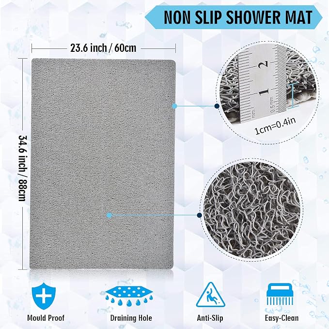 godehone Shower Mats Non Slip Without Suction Cups, PVC Loofah Bathroom Mats - Image 2