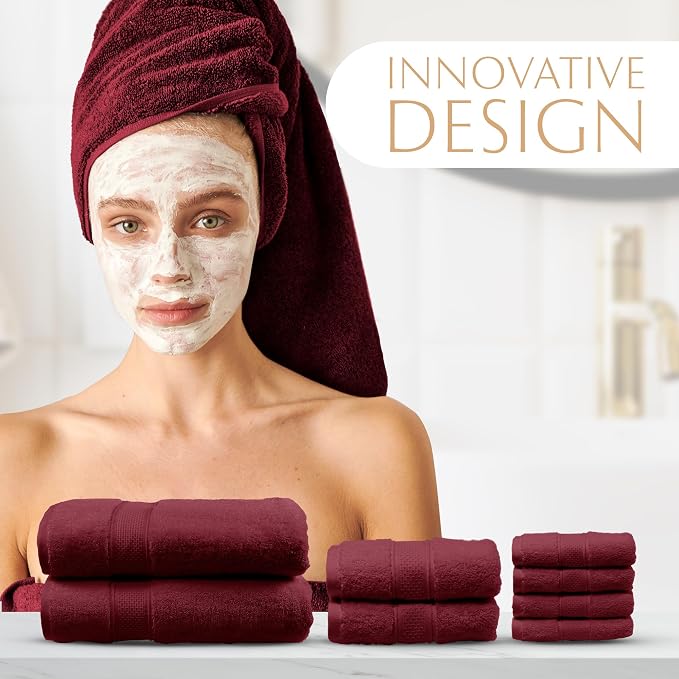 MAURA Burgundy Bath Towel Set of 8 - Image 5