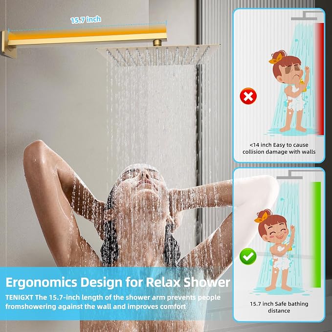 Bathroom Shower Faucet Set，12 Inch Rain Shower Head - Image 6