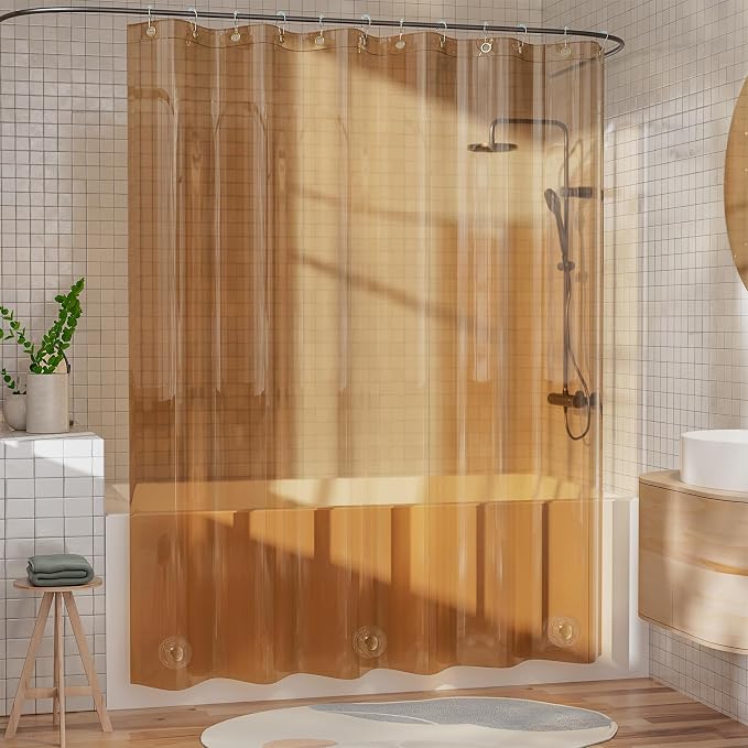 AmazerBath Shower Curtain Liner, EVA Clear Orange-Brown Heavy Duty Shower - Image 8