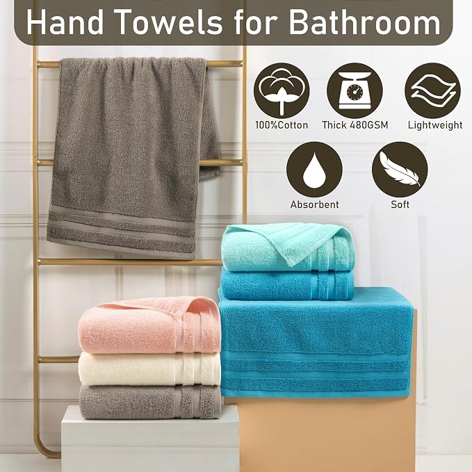 Turquoise Hand Towels, Bathroom Hand Towels Set of 4，14"x30" - Image 5