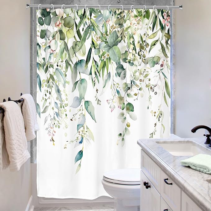 Riyidecor Small Green Eucalyptus Leaves Shower Curtain - Image 4