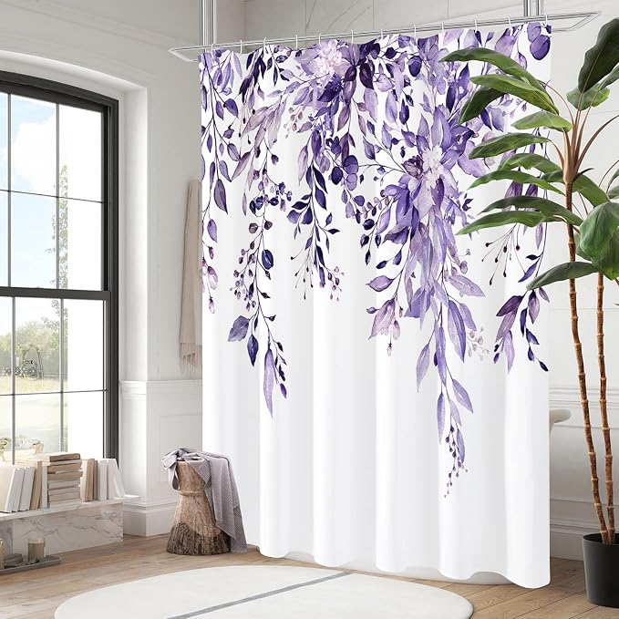 Gibelle Extra Long Shower Curtain 72 x 84, Watercolor Plant Eucalyptus Leaves - Image 2