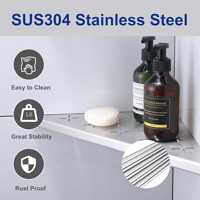 12" Corner Shower Shelf, Recessed Corner Shelf Organizer Rack, No Drilling - Image 3