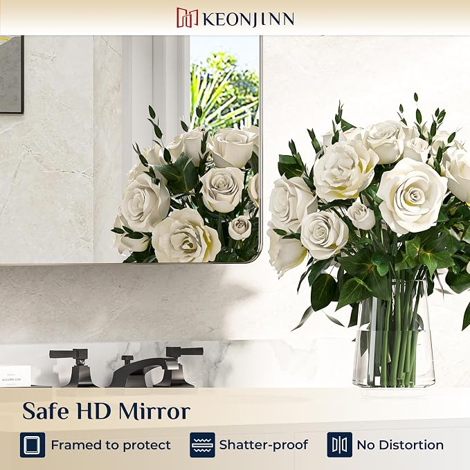 Keonjinn 60 x 32 Inch Large Chrome Medicine Cabinets, Recessed Bathroom - Image 8