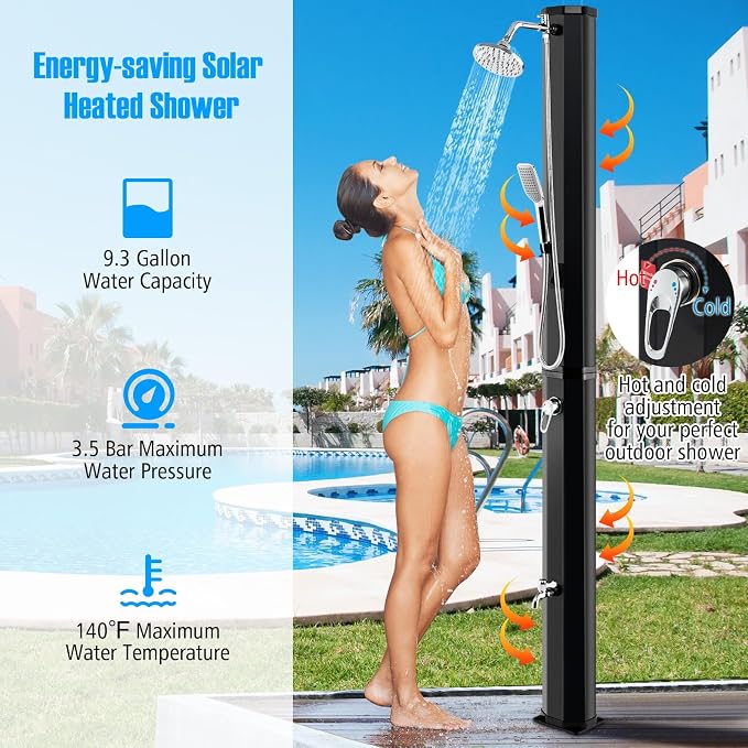 Goplus 9.3 Gallon Solar Heated Outdoor Shower, 7.2 FT Freestanding Garden - Image 4
