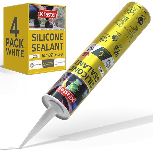 XFasten White Silicone Caulk 10.1oz Odorless 100% Silicone Waterproof Sealant by XFasten