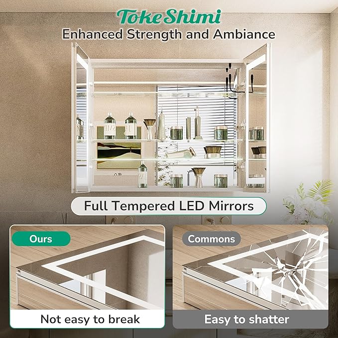 TokeShimi 40x32 Led Medicine Cabinet Mirror - Image 5