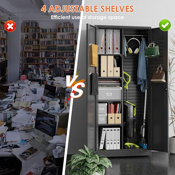 Aobabo Broom Closet Storage Cabinet, Lockable Garage Storage Cabinet - Image 6