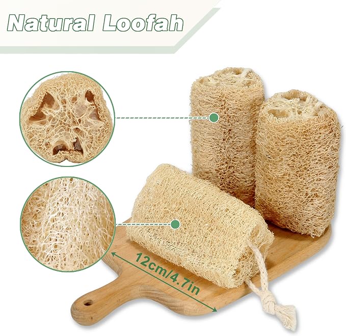 Natural Loofah Sponge Organic Loofa Set 6 Pack, Exfoliating Body Scrubber - Image 2