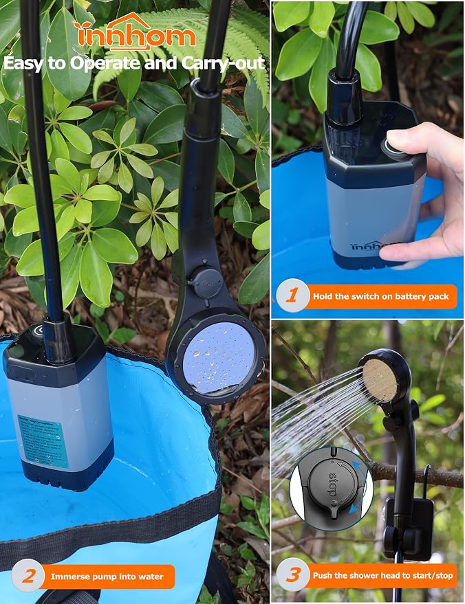 innhom Portable Camping Shower, 6000mAh Rechargeable Camp Shower Pump - Image 7
