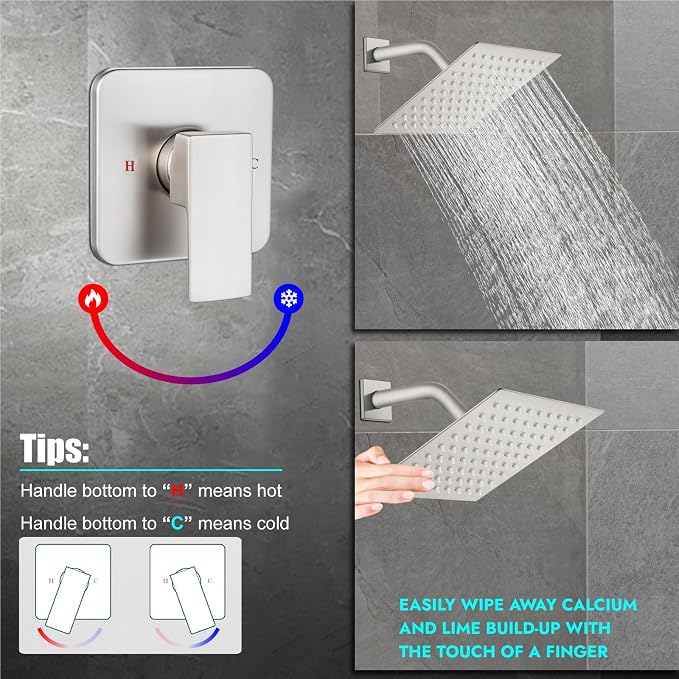 Heyalan 8 Inch Shower Head and Handle Set Square Shower Faucet Set Bathroom - Image 5