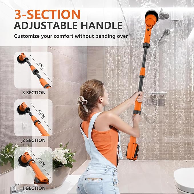 2 Battery Electric Spin Scrubber, 1000RPM Cordless Cleaning Brush Waterproof - Image 4