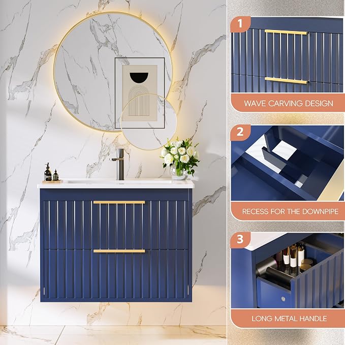 24" Bathroom Vanity with Sink, Floating Vanity Bathroom Sink Cabinet Wall Mount - Image 7