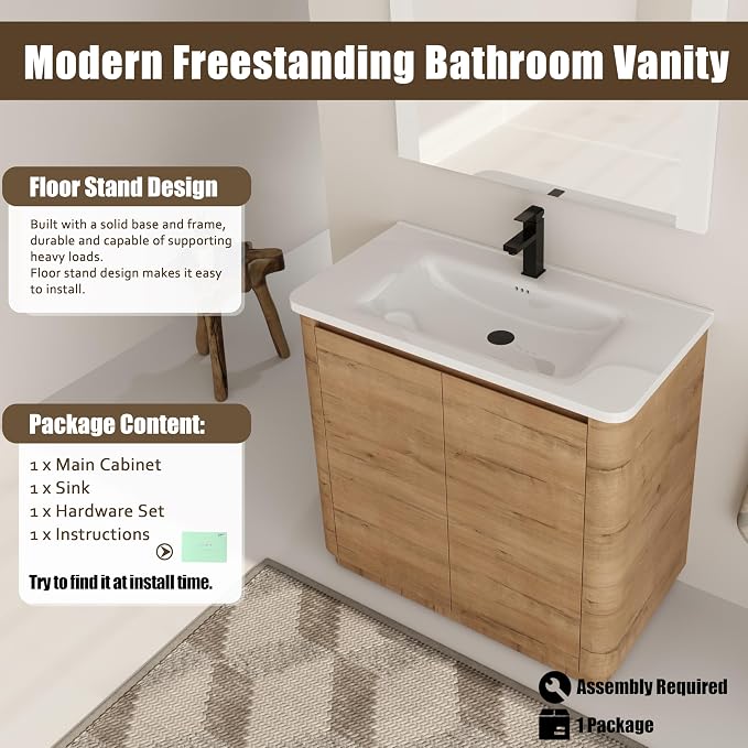 36 Inch Bathroom Vanity with Sink, Premium Plywood Wooden Cabinet with Soft - Image 4